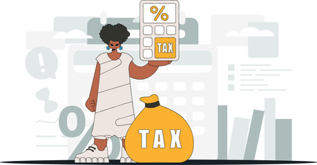 Gorgeous woman holding a calculator in her hand Illustration demonstrating the importance of paying taxes for the development of the economy.