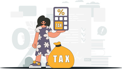 Elegant woman with a percentage. An illustration demonstrating the importance of paying taxes for economic development.
