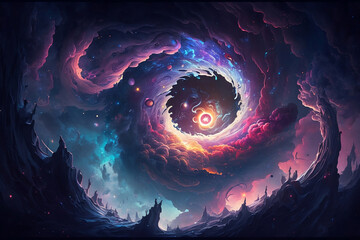 The swirl universe space sky. Colorful swirl universe. Universe wallpaper. Generative AI.