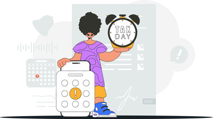 Elegant man with a calendar and an alarm clock. An illustration demonstrating the importance of paying taxes for economic development.