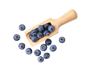 Blueberries in wood scoop  isolated on transparent png