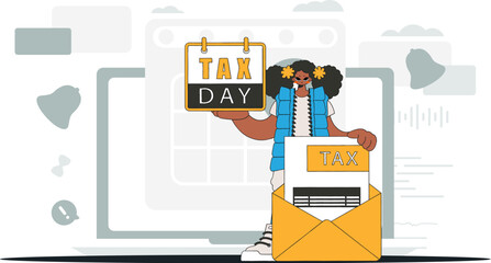 Gorgeous girl holds a calendal in her hand. TAX day. An illustration demonstrating the importance of paying taxes for economic development.