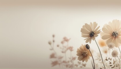 Abstract minimal flowers background with copy space, AI generated