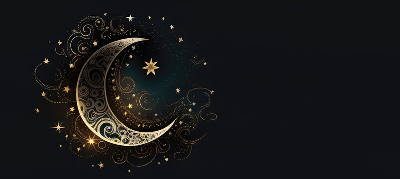 Ramadan Kareem background with crescent moon and stars. generative Ai.