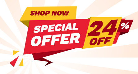 special offer 24 percent off, shop now banner design template

