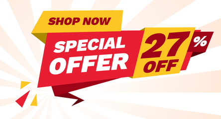 special offer 27 percent off, shop now banner design template
