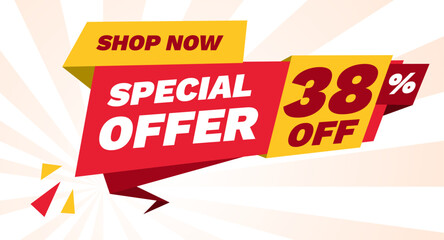 special offer 38 percent off, shop now banner design template
