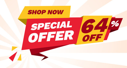 special offer 64 percent off, shop now banner design template
