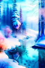 watercolor fantasy winter painting - generative ai