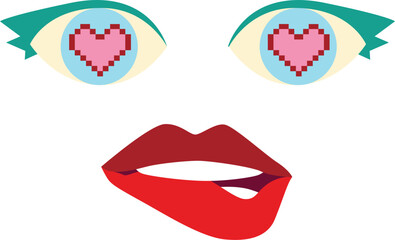Emoji face eyes with lips icon on the white isolated background.
