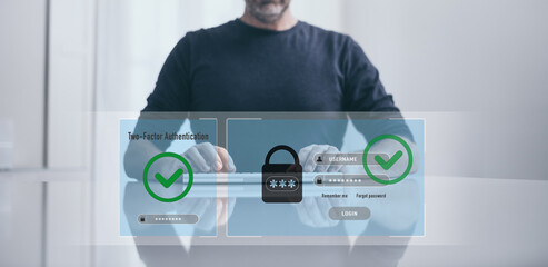 Two factor authentication. Ensure protection, identification concept. Security of online accounts