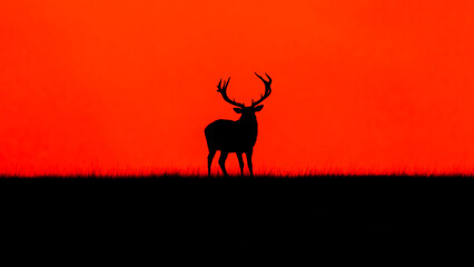silhouette of a red deer on red background