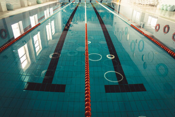 Indoor swimming pool with swim lanes.