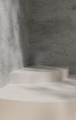 Geometric circle display stand showcases shadows of leaves on background