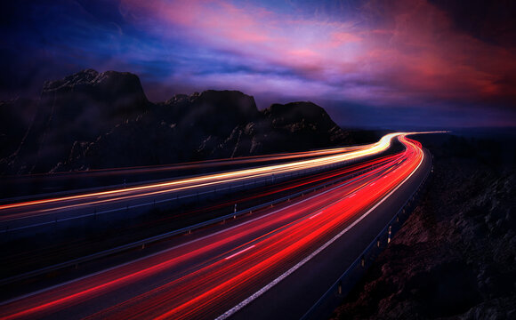 cars at night with motion blur.3D Render,