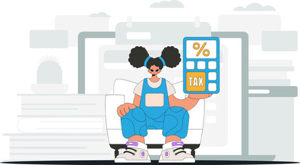 Graceful woman with a percentage. An illustration demonstrating the importance of paying taxes for economic development.