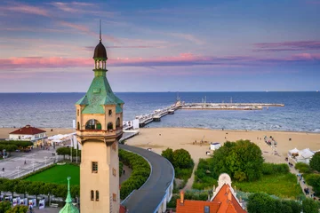 Fototapete Die Ostsee, Sopot, Polen Beautiful architecture of Sopot city by the Baltic Sea at sunset, Poland.