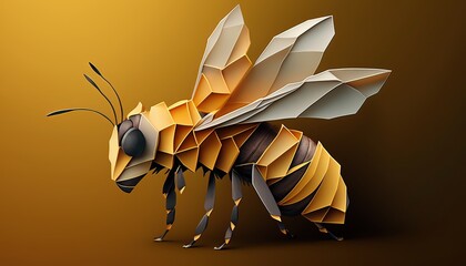 Origami bee with gradient background for computer and mobile screen background - obrazy, fototapety, plakaty