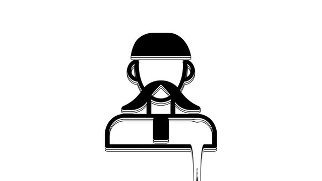 Black Ukrainian cossack icon isolated on white background. 4K Video motion graphic animation