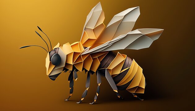 Origami bee with gradient background for computer and mobile screen background