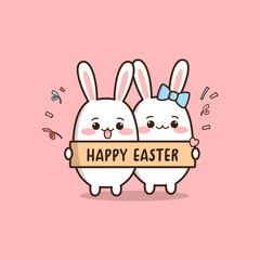 Happy Easter bunny. Cute bunnies characters illustration.
