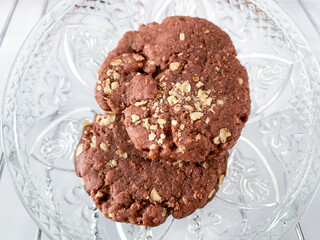 chocolate soft baked chip cookies with topping oatmeal.