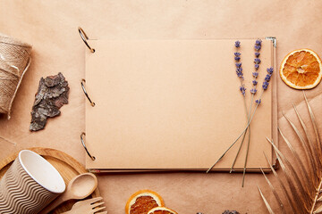 Eco-friendly, zero waste concept. Natural craft paper mock up. Sustainable, plastic free lifestyle....