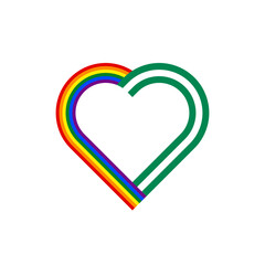 unity concept. heart ribbon icon of rainbow and nigeria flags. PNG