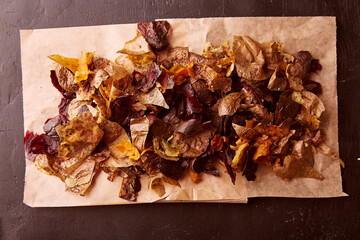 Vegetables peel background. Cleaning vegetables. Eco-friendly, sustainable lifestyle, zero waste