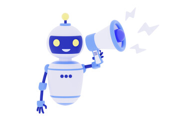 Obraz na płótnie Canvas 3D Robot holding speaker Chat Bot 3D rendering illustration
