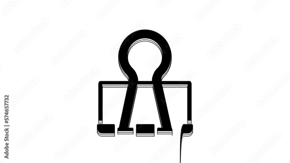 Sticker Black Binder clip icon isolated on white background. Paper clip. 4K Video motion graphic animation