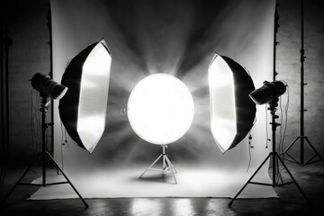 photo studio with professional lighting equipment as flashes and reflectors. generative ai