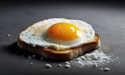 A simple and classic fried egg on a bed of buttered toast. Generative AI.