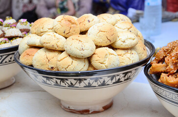 Moroccan biscuits served with tea offered at the wedding and Eid al-Fitr. morocco cookies.