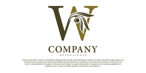 The letter W with luxury alphabet monogram with an olive branch Premium Vektor