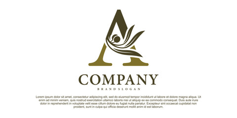The letter A with luxury alphabet monogram with an olive branch Premium Vektor