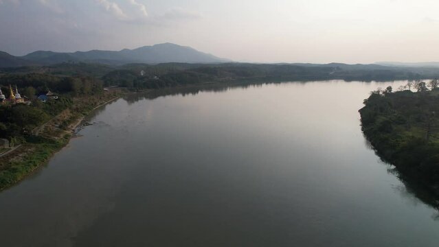 Aerial view of the Mekong river by drone