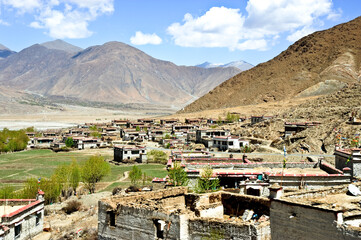 Beautiful scenery and ancient villages in the mountains of Tibet, China
