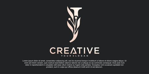 Initial letter J with Beautiful floral alphabet monoline logo design Premium Vektor