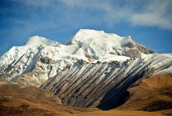View of mountains with snow on their peaks in Tibet, China   