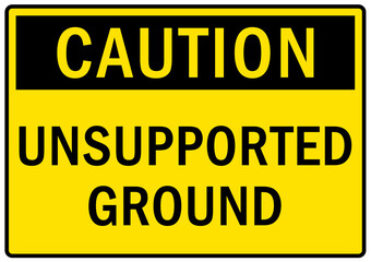 Active mining area danger sign and labels unsupported ground