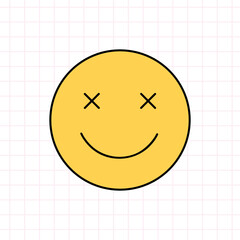Smile face icon in the style of the 90s. Vector hand-drawn doodle illustration isolated on white background. Nostalgia for the 1990s. Perfect for cards, decorations, logo, stickers.