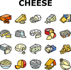 cheese food slice piece dairy icons set vector