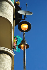 Close-up of a street lamp with a building in the background, Egypt
