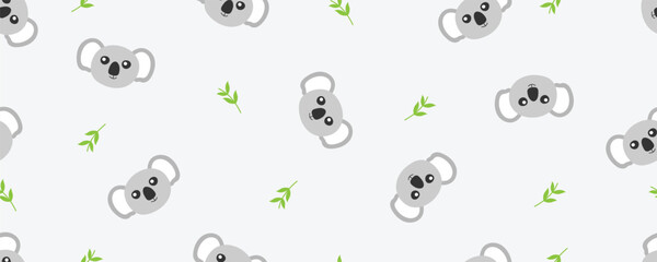 Cute Koala and eucalyptus leaf doodle cartoon pattern © waruntorn