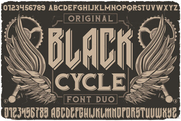 Vintage label font named Black Cycle. Original typeface for any your design like posters, t-shirts, logo, labels etc. - obrazy, fototapety, plakaty