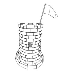 Castle knight tower. Medieval ancient fortress with banner flag