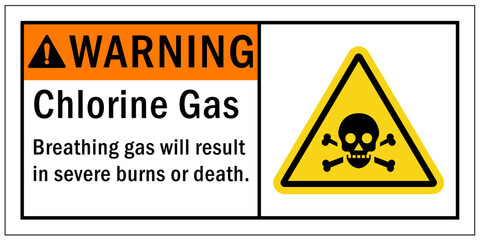 Chlorine gas hazard sign and labels