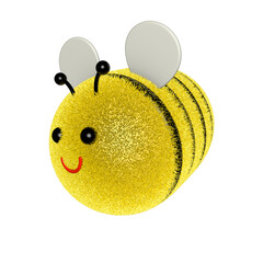 Bee in cartoon children's style on a transparent background, in PNG format. 3D rendering.