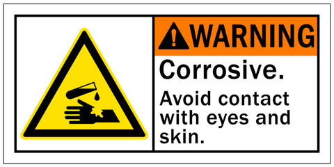 Corrosive material hazard sign and labels  avoid contact with eye and skin